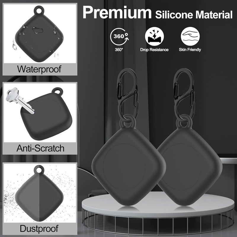 SGHLDE Silicone Case for Life360 Tile Tracker 2 Pack, for Tile Mate 2022 Full Body IPX8 Waterproof and Anti-Scratch Protective with Carabiner for Kids, Keys, Luggage, Cat/Dog Collar Tag (Black+Black) - Image 4
